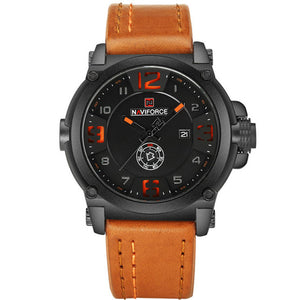 WatchFEVA: Men's luxury sport quartz-watch, leather strap, waterproof.