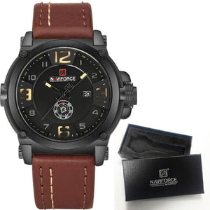 WatchFEVA: Men's luxury sport quartz-watch, leather strap, waterproof.