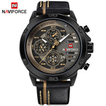 WatchFEVA: Mens luxury waterproof 24 hour date quartz watch. Leather sport wrist watch.